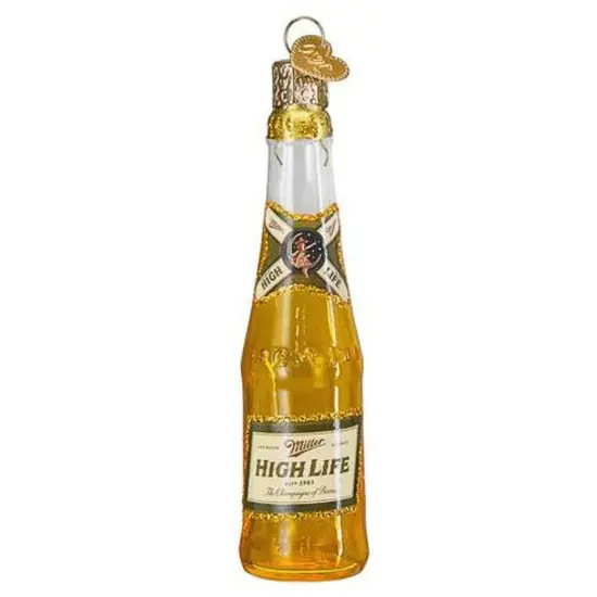 Old World Christmas 4.5 Inch Miller High Life Bottle Christmas Tree Ornament , Christmas Decor Champion Of Beers Gold {1}