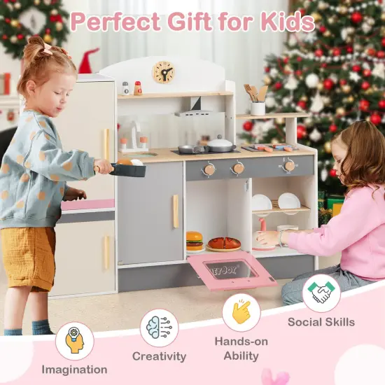 Costway Kids Chef Play Kitchen Set Toddlers Wooden Pretend Toy Playset with Range Hood {5}