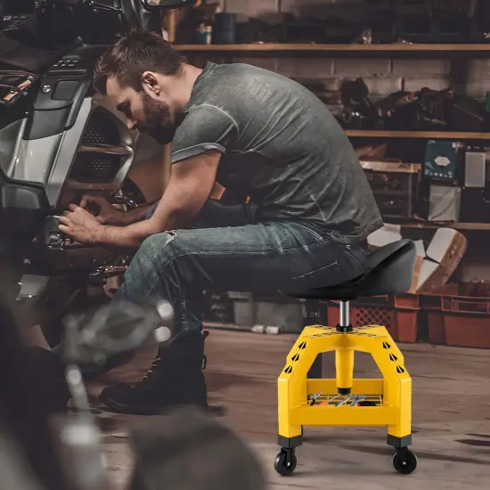 Costway Rolling Seat Mechanic Stool Chair with Tool Tray 4 Universal Wheels for Factory Black/Yellow {2}