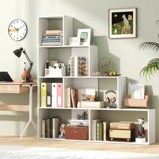 Costway 1/2 PCS 4-Tier Bookshelf with 6 Storage Cubes 64" Tall Modern Geometric Stair Bookcase {4}