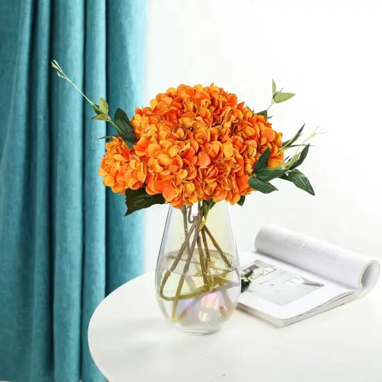 Orange Hydrangea Artificial Flowers - 6pcs {3}