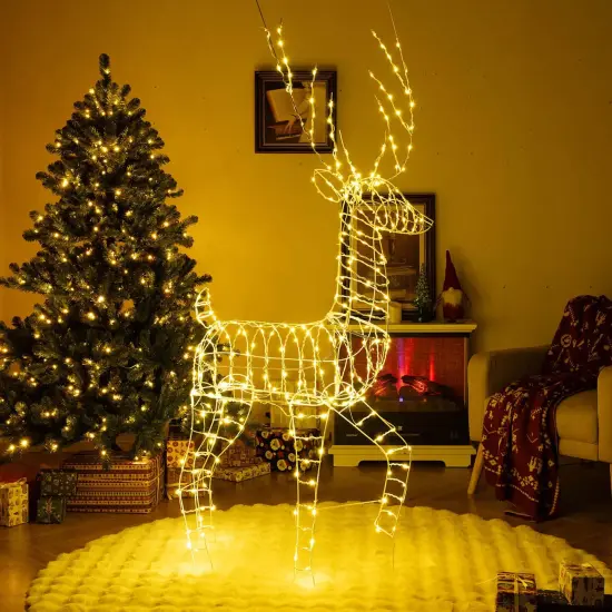 Costway 6 FT Pre-Lit Christmas Reindeer with 300 Warm White LED Lights Ground Stakes {6}