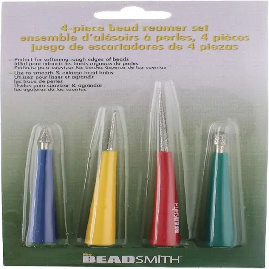 The Beadsmith 4-Piece Diamond Tipped Bead Reamer Set, Color Coded Plastic Handles, Remove Burrs, Enlarge Holes, Smooth Edges {6}