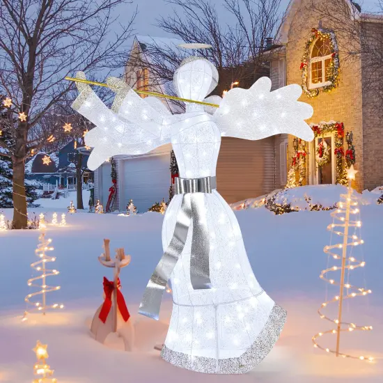 Costway Pre-Lit Angel Christmas Decoration, Artificial Christmas Decor w/ 100 LED Lights {1}