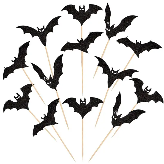 24 PCS Black Glitter Bat Cupcake Toppers {1}