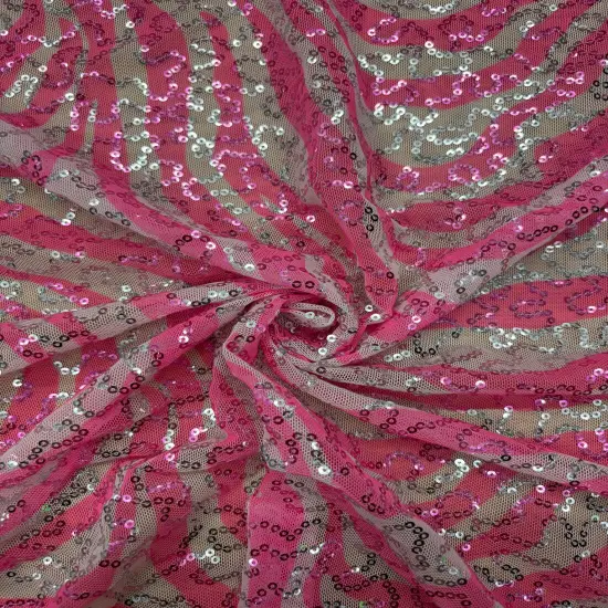 1 Yard Pink Zebra Print Sequin Mesh Fabric Multipurpose {2}
