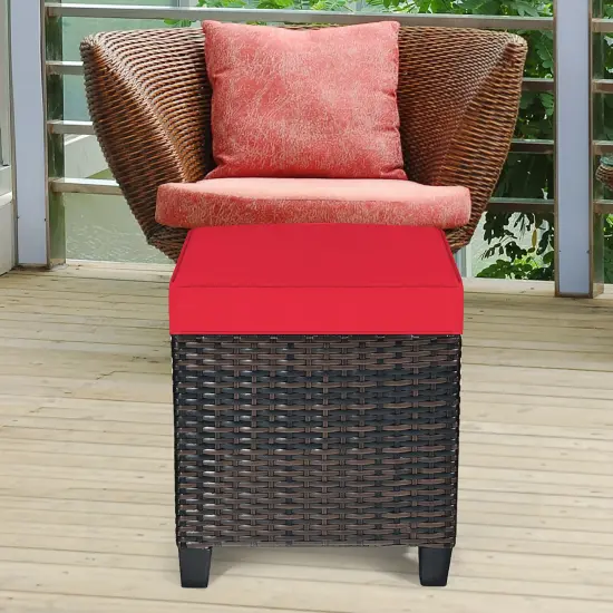 Costway 2PCS Patio Rattan Ottoman Cushioned Seat Foot Rest Coffee Table Red {3}