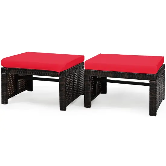 Costway 2PCS Patio Rattan Ottoman Cushioned Seat Foot Rest Furniture Turquoise\Red\White {9}