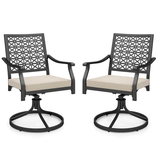 Costway 2 PCS Outdoor Swivel Chairs Patio Dining Chairs with Padded Cushions High Back Beige/Navy {7}