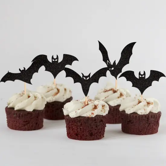 24 PCS Black Glitter Bat Cupcake Toppers {4}
