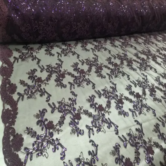 1 Yard Purple Metallic Flowers Sequins Mesh Lace Fabric for Tablecloths and Costumes {2}