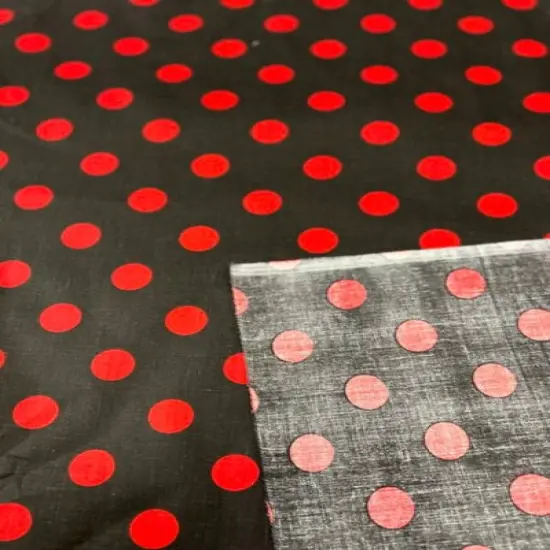 1 Yard Poly Cotton Fabric 1" Polka Dot Print, 58" Wide Durable Material for Apparel & Crafts Red/Black {3}