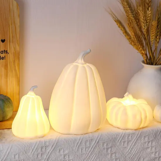 3 Pcs Fall Lighted Ceramic Pumpkin Table Decor {2}