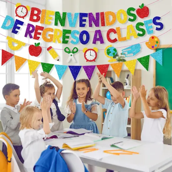 Glitter Back To School Decorations Bienvenidos Banner {3}