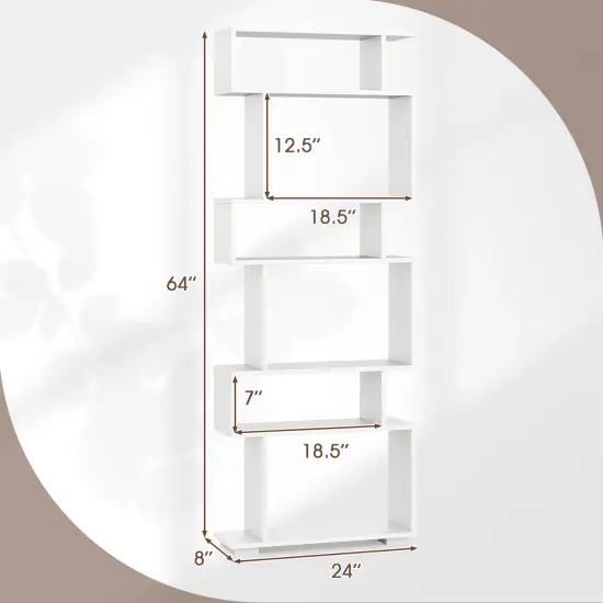 Costway 6-tier Storage Bookshelf S-shaped Geometric Bookcase with Anti-toppling Kits Brown/Black/White {3}