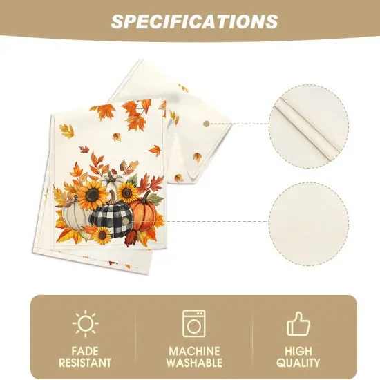 Maple Leaf Pumpkins Sunflowers 210 GSM Fall Table Runner,13x72 Inch {5}