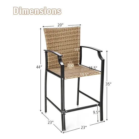 Costway 4PCS Patio Rattan Bar Stool Chairs Cushioned Seat Footrest & Armrest {3}