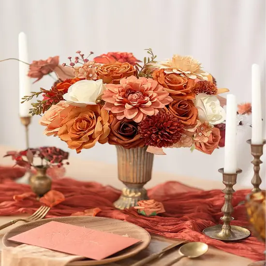 Orange Roses Artificial Flowers Fall Fake Flower Bulk {3}