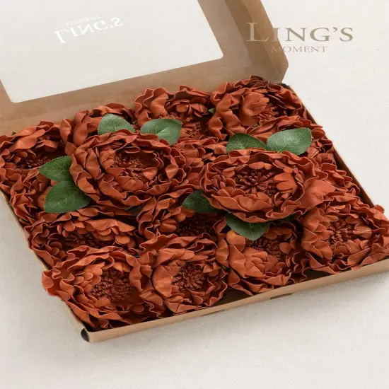 16pcs Burnt Orange Rust Blooming Peonies Artificial Flowers {2}