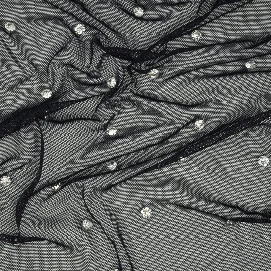 1 Yard 36" x 65/66" Stellar Rhinestone Stretch Mesh Fabric 170 GSM Off white {2}