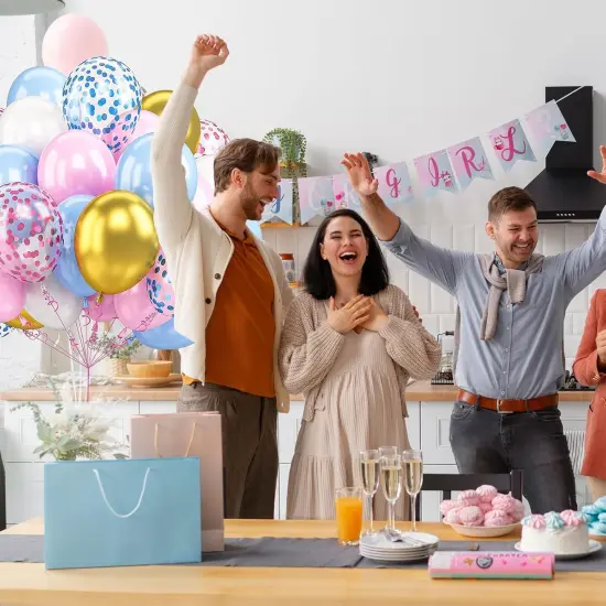 50pcs 12inch Pink Blue White Gold Balloons, Pink and Blue Confetti Balloons for Wedding Birthday Festival Party Decoration {4}