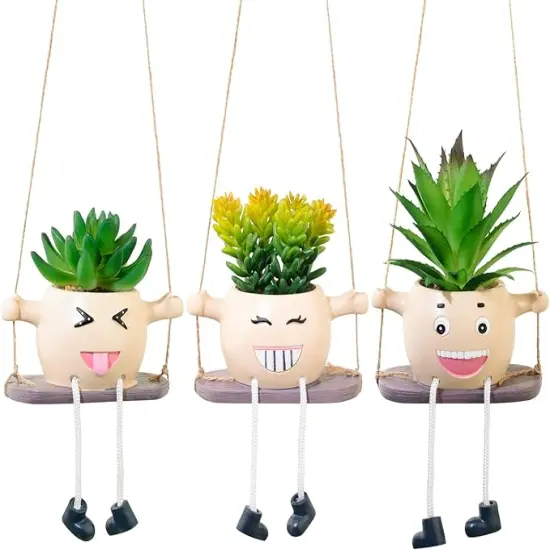 3PCS Hanging Fake Succulent Plant Pots - Creative Artificial Mini Potted Succulents, Ideal for Home, Room, Office Decor, Shelf & Ceiling Accents Choice {1}