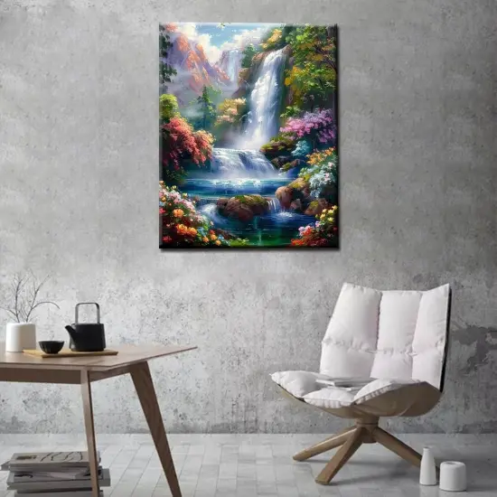 Autumn Forest Paint by Numbers Waterfallat Sunlight Paint by Numbers Kits for Adult Beginners,Tranquility Fall Scenery Painting Kits Home Wall Decor Art Crafts Without Framed 16''W x 20''H {4}