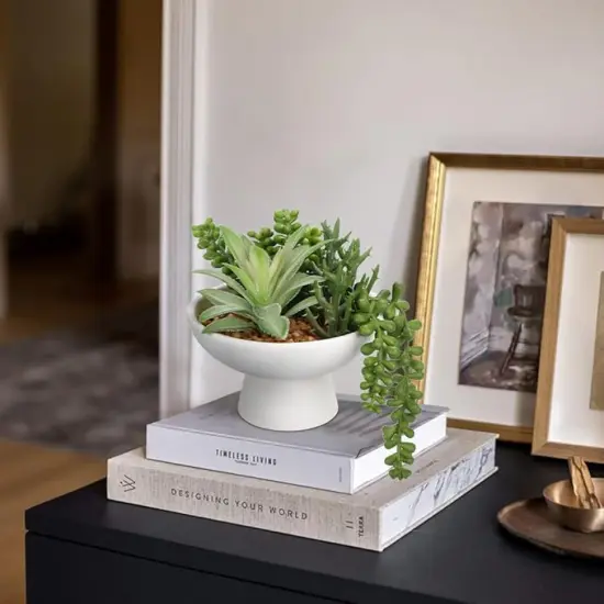 7.5&rdquo; Small Succulents Plants Artificial in Ceramic Pots Potted Faux Succulent Arrangement with High Bowl Planter Fake Desk Succulents Plants for Home Bathroom Shelf Table Indoor Decor {4}