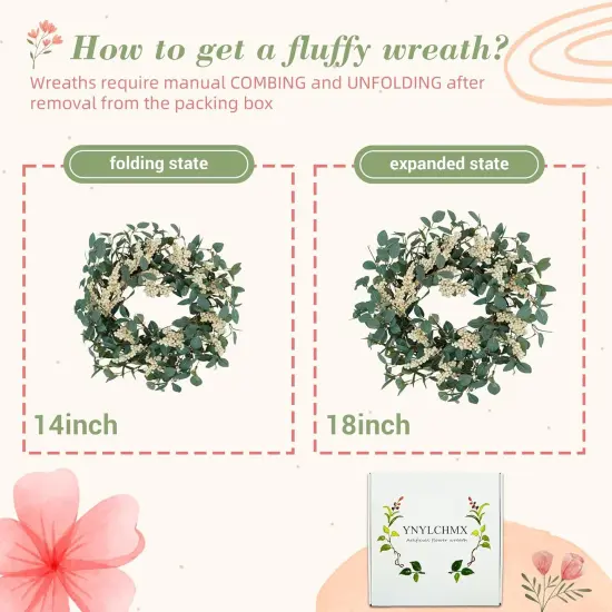 18" Spring Wreaths for Front Door, Green Eucalyptus Wreath with White Berries, Eucalyptus Leaves for Indoor Outdoor Farmhouse Home Porch Wall Window Festival Wedding Decor {3}