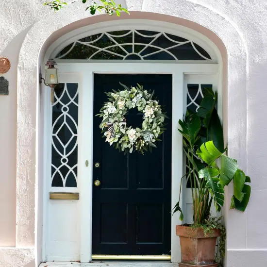 Lambs Ear Wreaths for Front Door Year Round, 20 Inch Green Artificial Wreath for Spring Summer Farmhouse Porch Indoor Outdoor Decor {1}