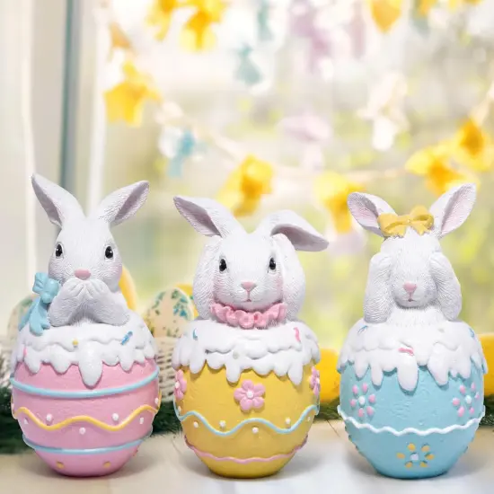 Easter Bunny Figurine Set - Egg Decorations, 3-Piece Handmade Resin Craft, Must-Have for Holiday Home D&eacute;cor, Easter Parties, Gifts, and Spring-Themed Decorations {2}