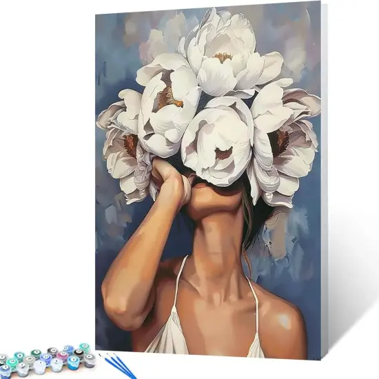 Female and Flower Painting by Numbers Modern Style Lady Head Flower Picture Acrylic Oil Painting Set Figure Lady Home Decor Paint by Numbers for Adults Beginner Without Frame-16''W x 20''H {1}