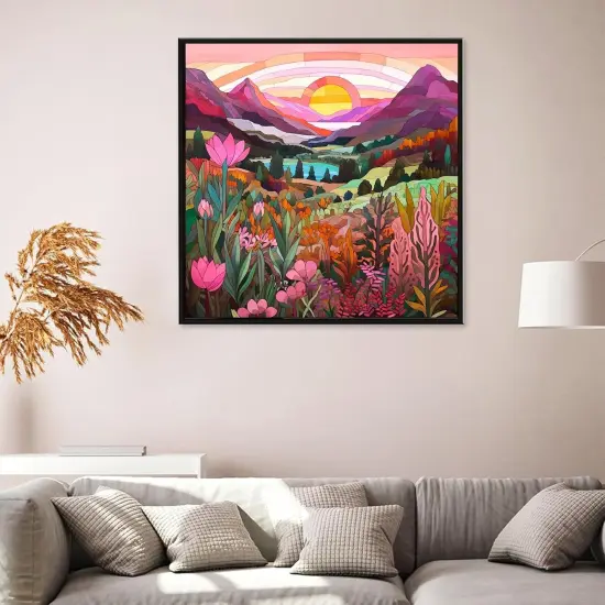 Flower Diamond Art Kits for Adults,Pink Hill Diamond Painting Kits for Adults Beginners,5D Diamond Painting Kits Diamond Art Diamond Dot Round Full Drill Diamond for Wall Decor&Gift-12x16in {4}