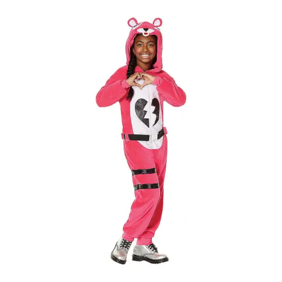 Cuddle Team Leader Child Fortnite Costume Plush Hooded Jumpsuit Belt {1}
