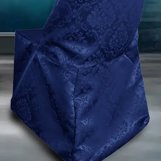 1 Piece Navy Blue Damask Jacquard Chair Cover for Formal Folding Seating {4}