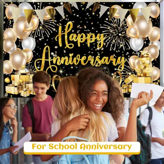 Happy Anniversary Banner Black and Gold Decorations for Party Supplies {4}