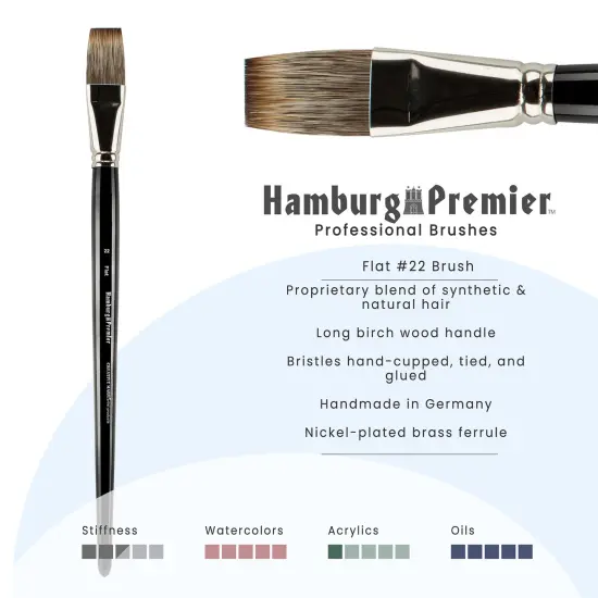 Creative Mark Hamburg Premiere Professional Oil Painting Brushes - Flat #22 Oil Paint Brush - Handmade in Germany, Natural & Synthetic Hair Blend, Long Triple-Lacquered Birch Handle {3}