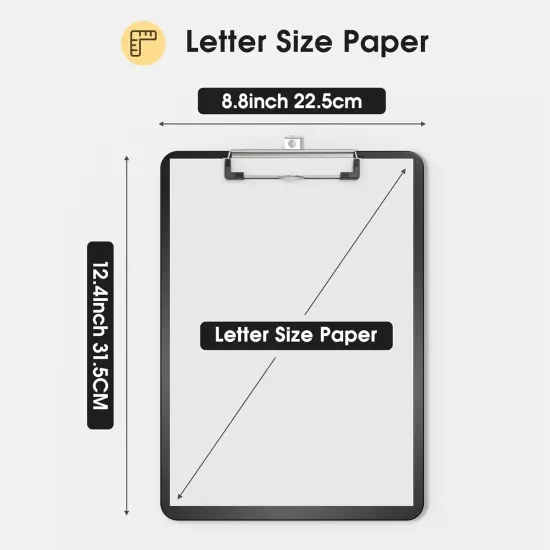 Plastic Clipboards 2 Pack, A4 Black Clip Board 8.5x11 for Classroom, Students, Kid, Woman, Size 9" x 12.5" with Low Profile Clip, Office & School Supply {3}