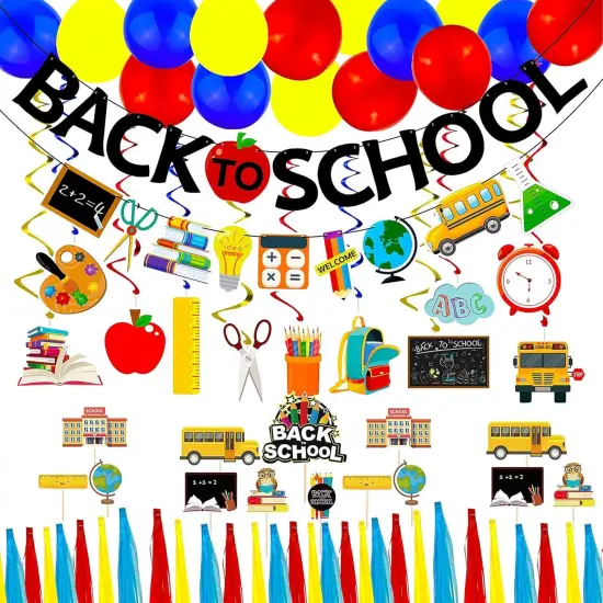 Back to School Banner Balloons Cake Topper School Decorations {1}