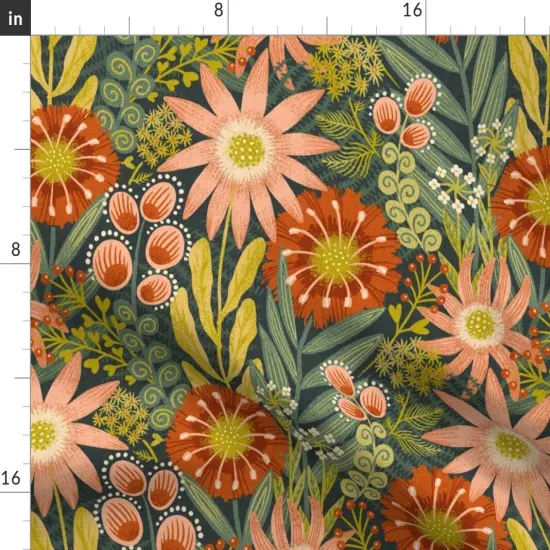 Various Fabrics by the Yard or Fat Quarter Boho Botanical Floral Bohemian Farmhouse Rustic Hand Drawn Warm Tone Folk Art Lines Dots Country Primitive Prairie Garden Faux Texture Custom Printed Fabric by Spoonflower {2}