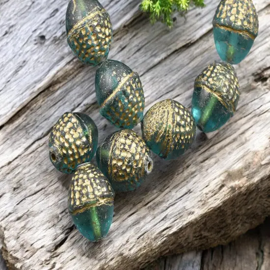 *8* 10x12mm Gold Washed Teal Acorn Oval Beads {1}
