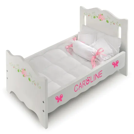 Badger Basket 18-inch Doll with Bed, Bedding Set and Free Personalization Kit - White/Rose {6}