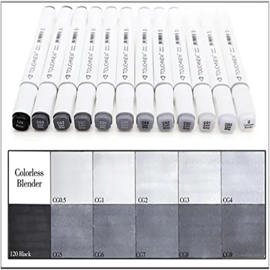 12 Colors Grayscale Art Marker Pen Double-Ended Sketch Markers {1}