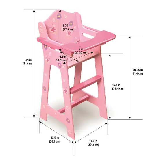 Badger Basket Blossoms and Butterflies Doll High Chair - Pink {4}