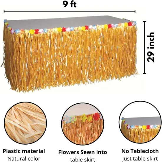 4E's Novelty 9ft Luau Grass Table Skirt, 2 Pack - Perfect for Tiki Party Decorations, Moana Themed Birthday Decorations, & Hawaiian Party Decor {3}