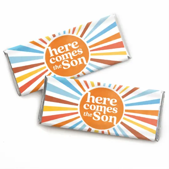 Big Dot of Happiness Here Comes The Son Candy Bar Wrappers, Funny Boy Boho Baby Shower Party Favors - Set of 24 {1}