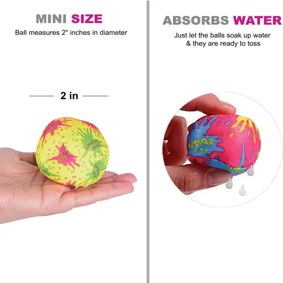 4E's Novelty 12 Pack Water Bomb Splash Balls - 2" Mini Absorbent Sponge Balls for Pool Party Favors for Kids {6}