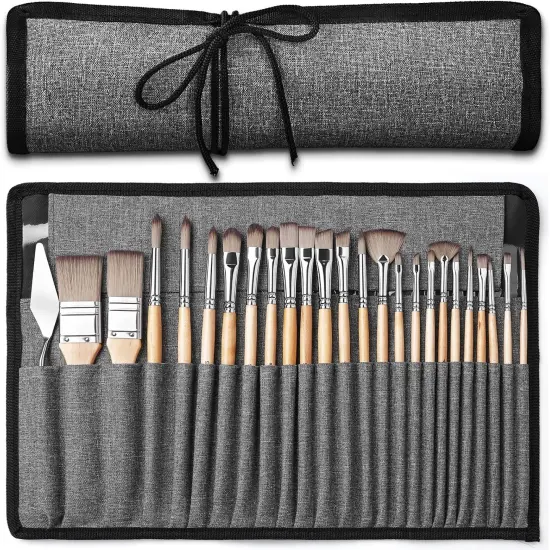 Acrylic Paint Brush Set, Golden Maple 25 PCS Paint Brushes for Acrylic Painting Oil Watercolor & Canvas,Enhanced Synthetic Brush Set with Cloth Roll and Palette Knife {4}