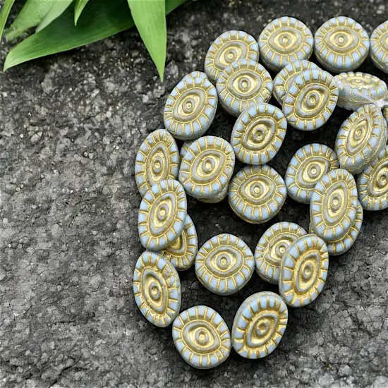 *10* 14x11mm Gold Washed Sky Blue Mystic Eye Beads {3}