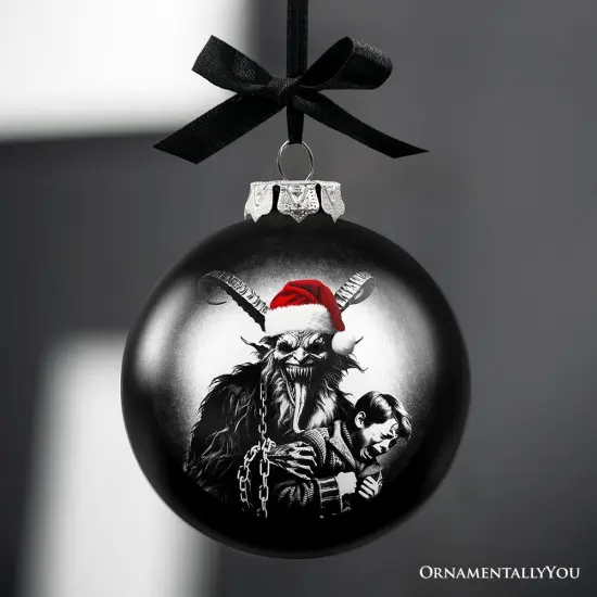 Krampus Christmas Spooky Portrait Glass Ornament, Black Horror Halloween Tree Decoration {4}